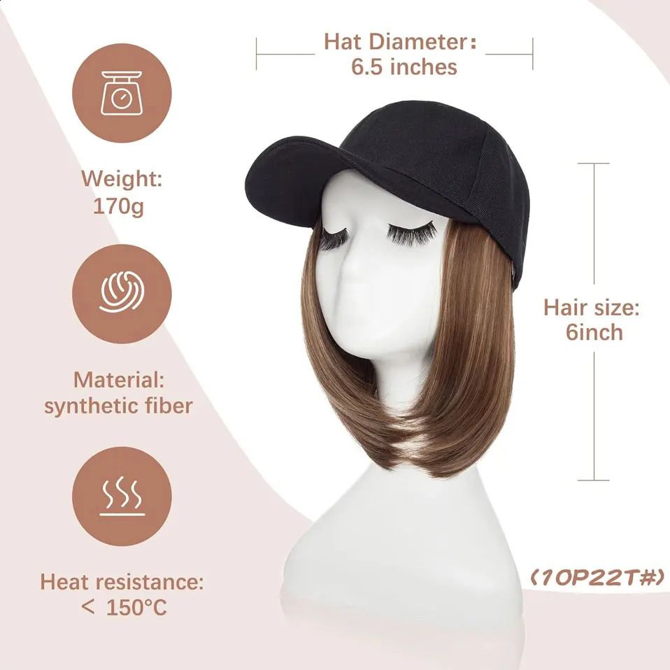 Baseball Cap with Hair Synthetic 6 Adjustable Short Straight view 2