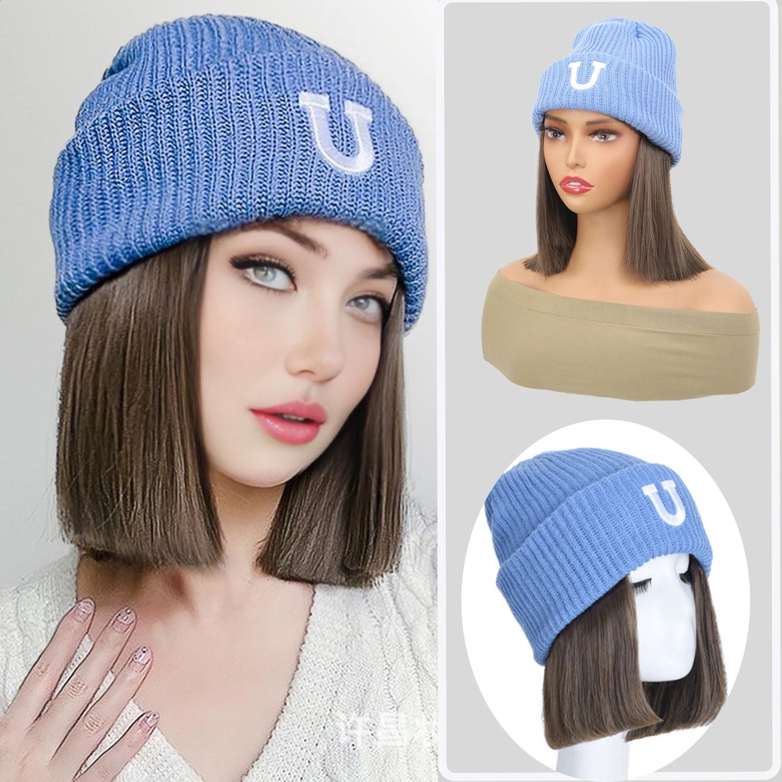 Synthetic 18inch hat wig all-in-one fashion autumn and winter bear