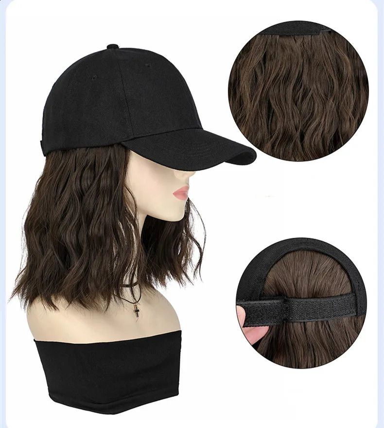 Fashion Hat Hair Medium Long Ladies Curly Wigs Hats Connected detail view 4