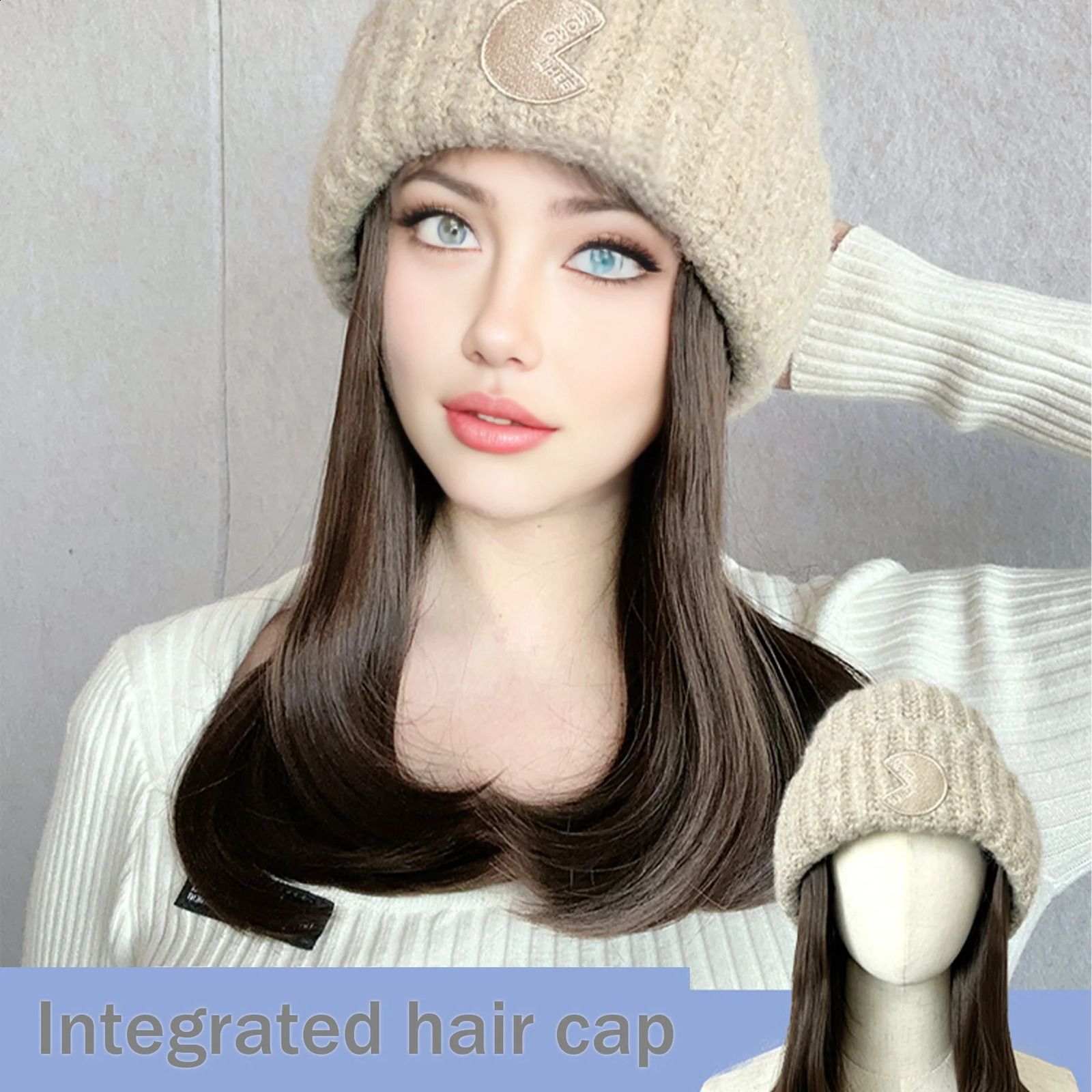 Synthetic 18inch hat wig all-in-one fashion autumn and winter bear detail view 1