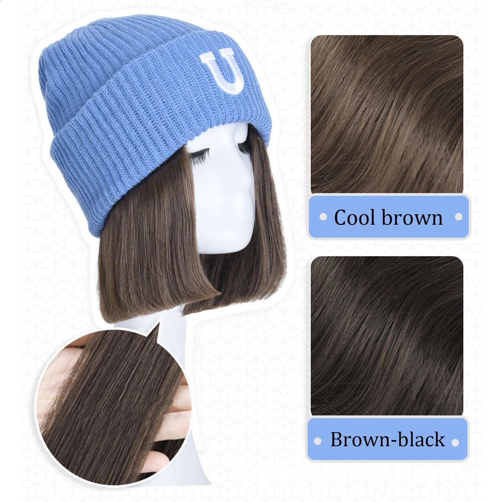 Synthetic 18inch hat wig all-in-one fashion autumn and winter bear detail view 2