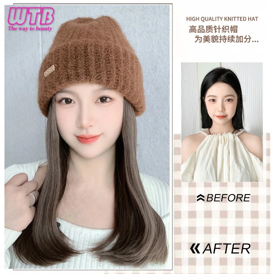 Brown Cap Build Straight Baseball Wig with Built-in cap design view 3