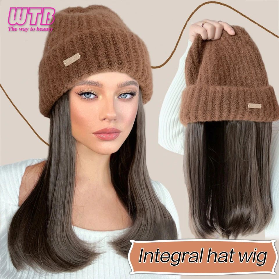 Brown Cap Build Straight Baseball Wig with Built-in cap design