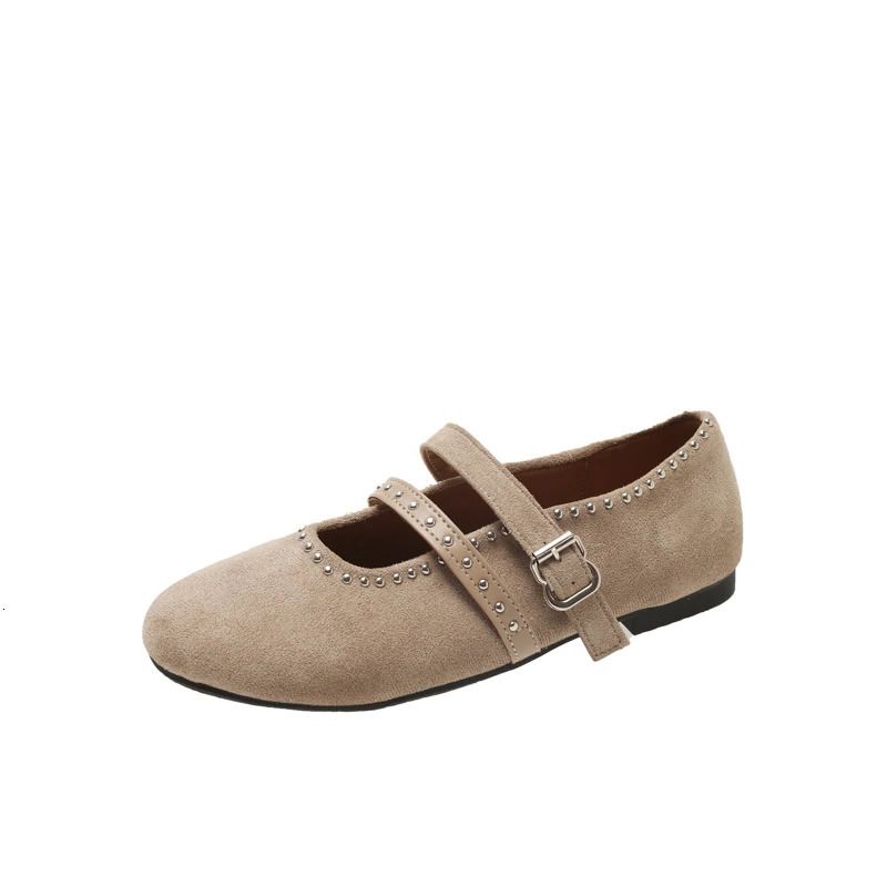 Autumn Low Heel Womens Fashion Round Toe Suede Slip Strap Rivet Soft Sole Anti Slip Wear Resistant Single Shoes 260602_voghion.com