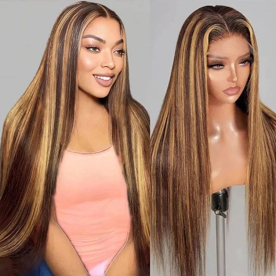 Brown P4/27 Straight 13x4 Lace Frontal Human Hair Wig Brazilian
