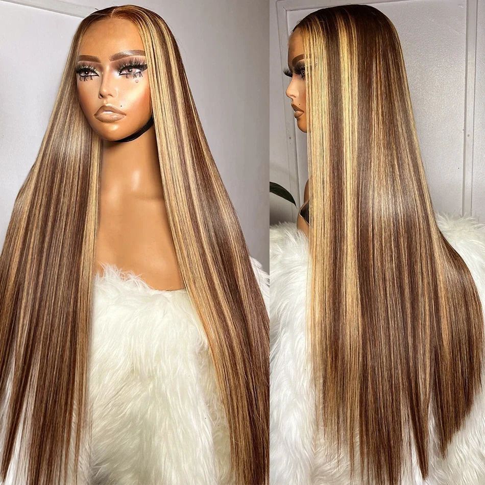 Brown P4/27 Straight 13x4 Lace Frontal Human Hair Wig Brazilian detail view 1