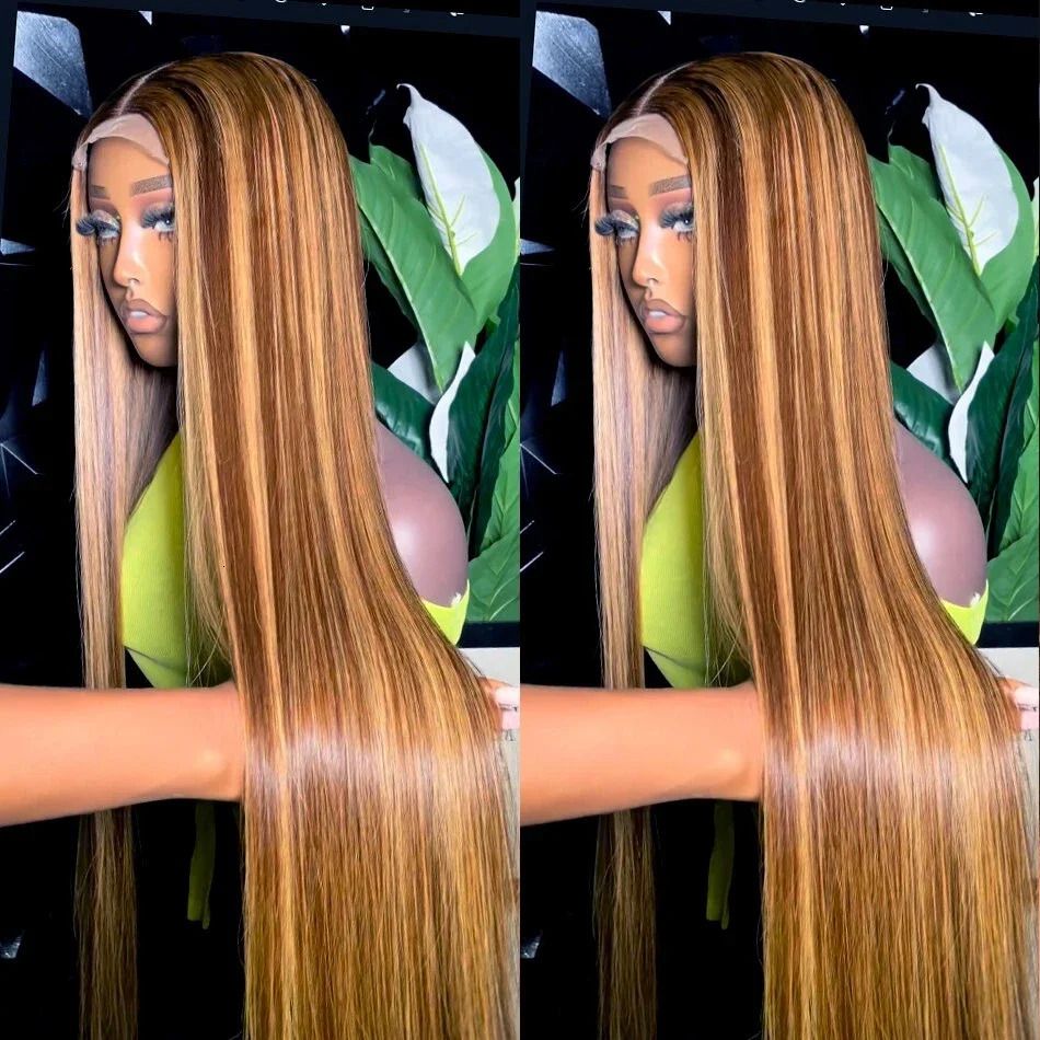Brown P4/27 Straight 13x4 Lace Frontal Human Hair Wig Brazilian detail view 3