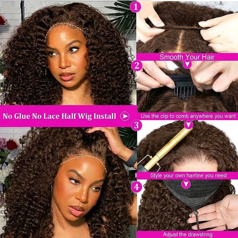 Chocolate Brown Burmese Curly Half Wig Human Hair Full 3