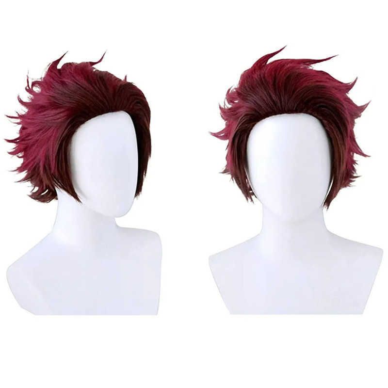 Demon Slayer Series Kamado Tanjirou Cosplay Wig Red Brown view 3