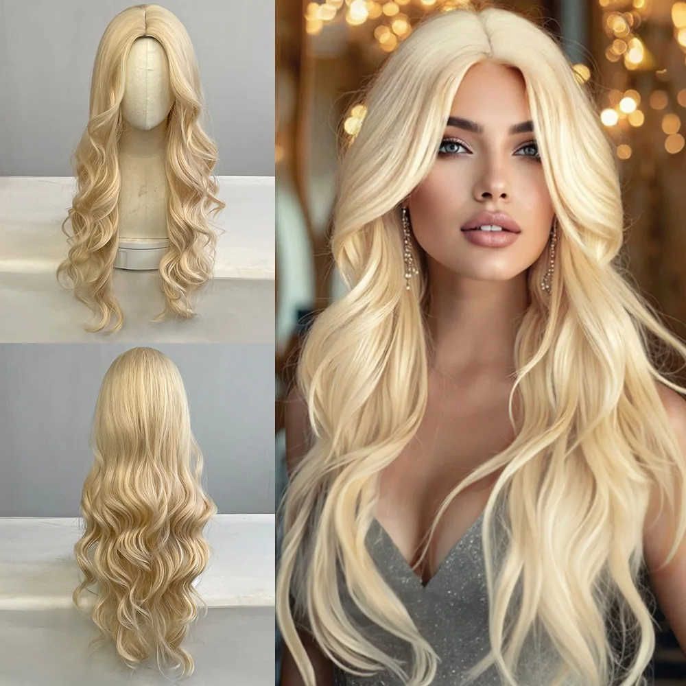 Big waves of golden Synthetic Wig for Halloween party cosplay
