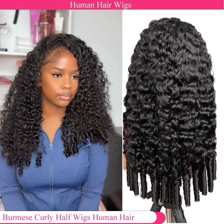 Burmese Curly Half Machine-made Wig Natural Color Capless Wig 100%