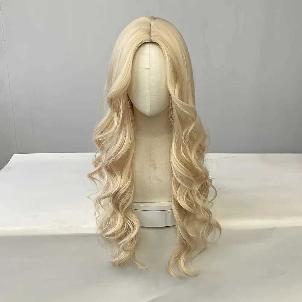 Big waves of golden Synthetic Wig for Halloween party cosplay view 2