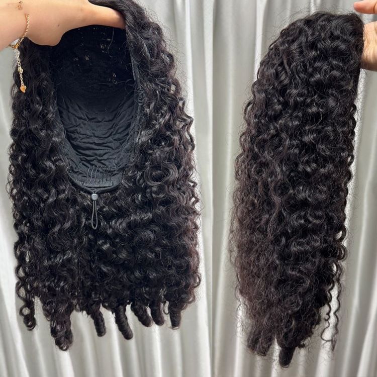 Burmese Curly Half Machine-made Wig Natural Color Capless Wig 100% view 2