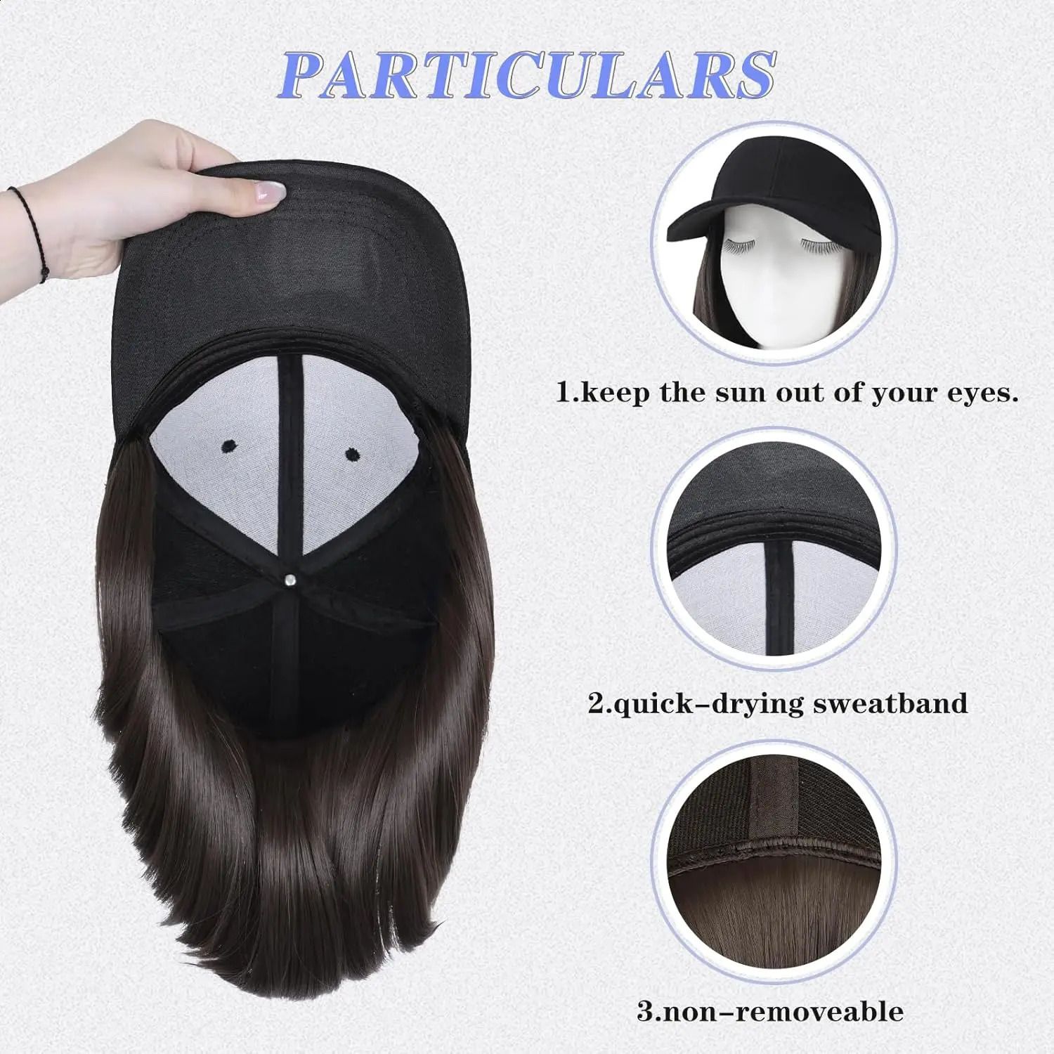 Cap Build Straight Baseball Wig with Built-in cap design view 3