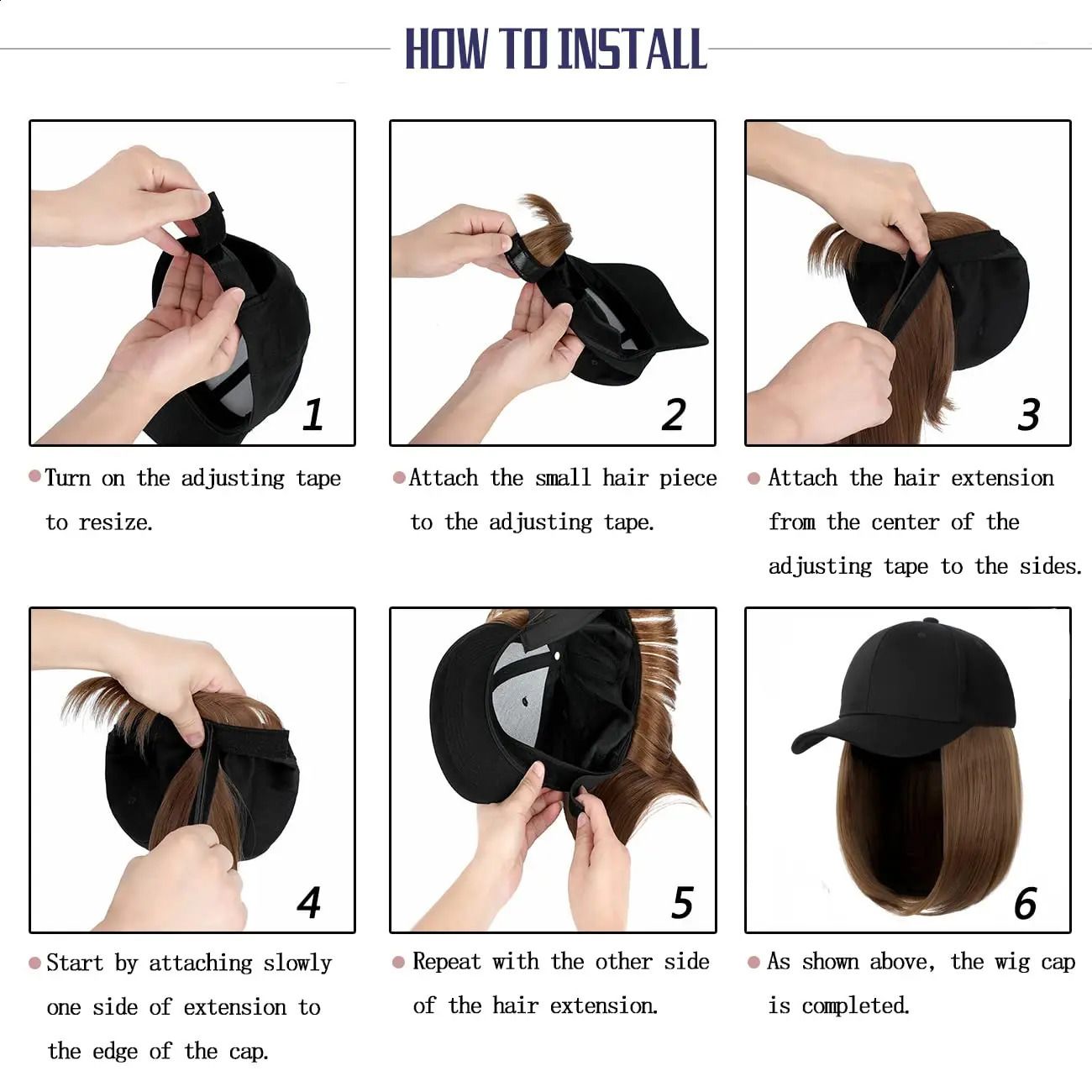 Cap Build Straight Baseball Wig with Built-in cap design detail view 2