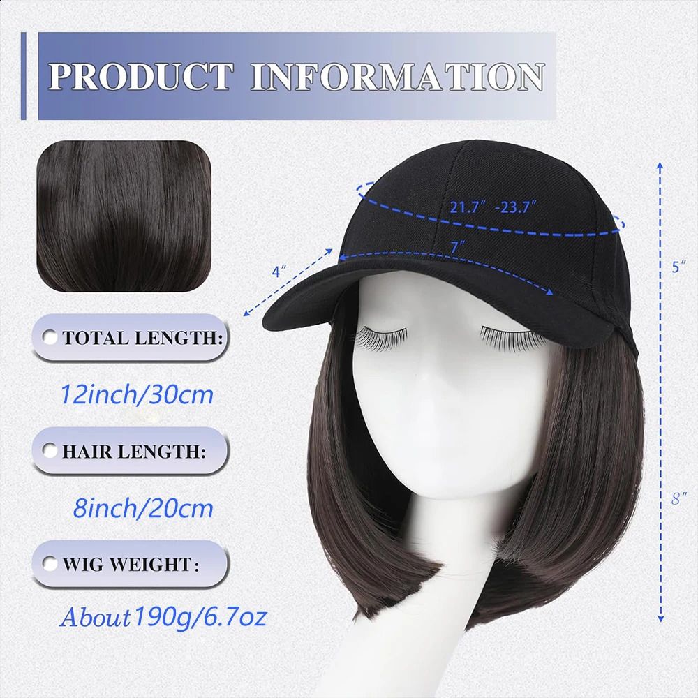 Cap Build Straight Baseball Wig with Built-in cap design view 2