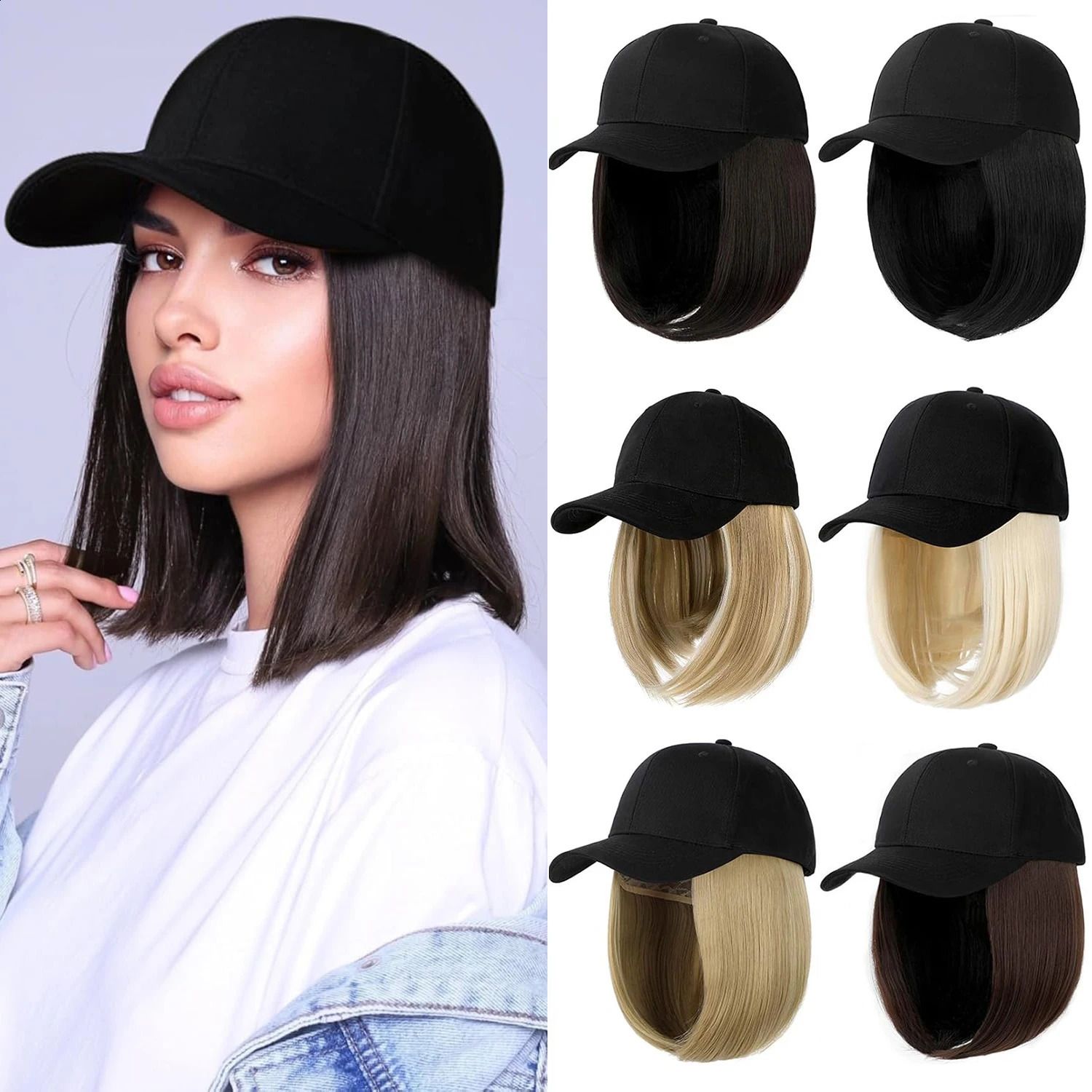 Cap Build Straight Baseball Wig with Built-in cap design