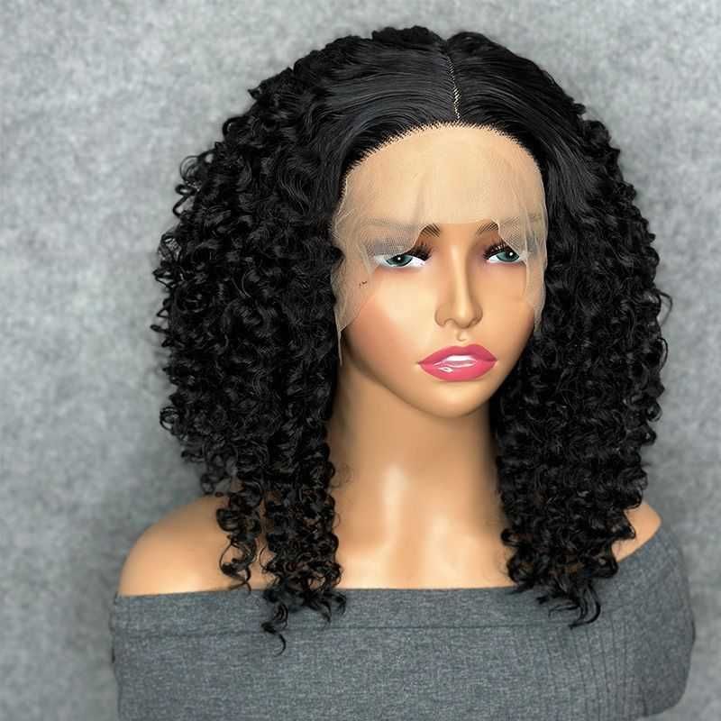 Yiwu wigs New front lace afro wig short black curly view 3