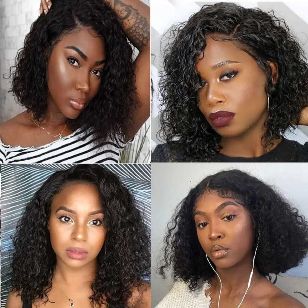 Black Transparent-To-Brown Lace Curly Bob Wig with Bangs framing view 2