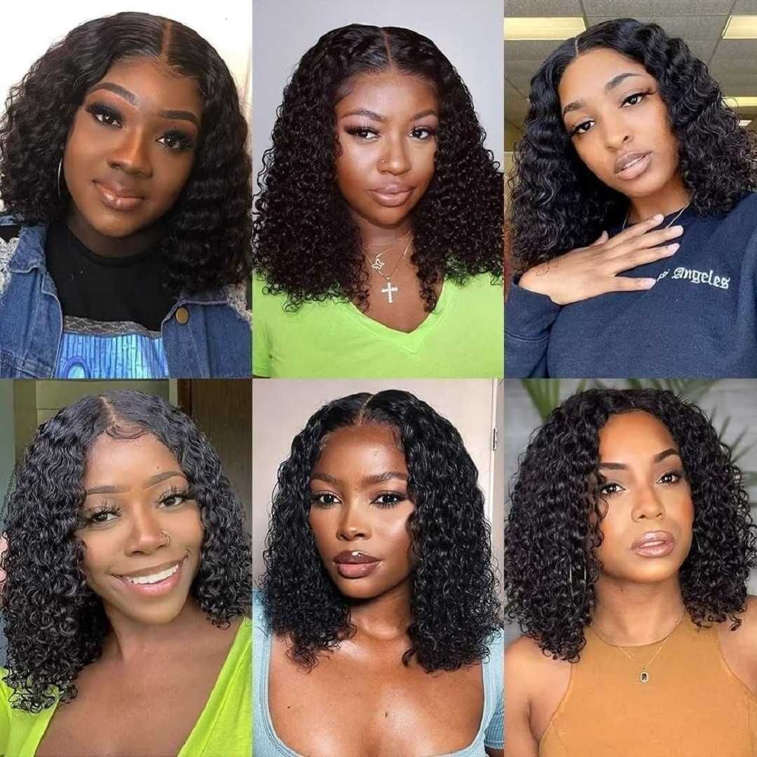 Black Transparent-To-Brown Lace Curly Bob Wig with Bangs framing view 3