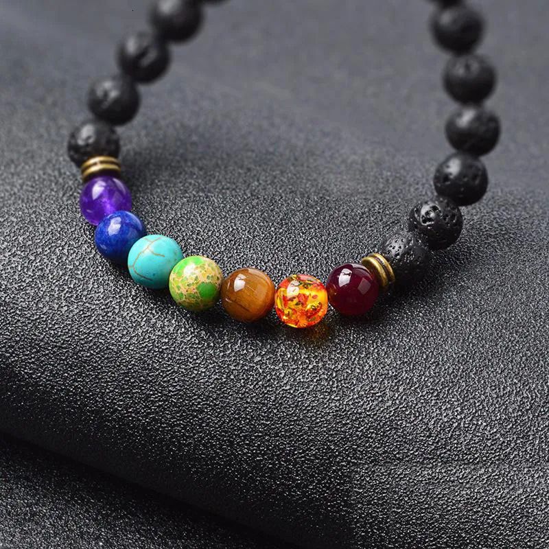 New Black Lava Natural Stone Bracelets 7 Reiki Chakra. - Image 2