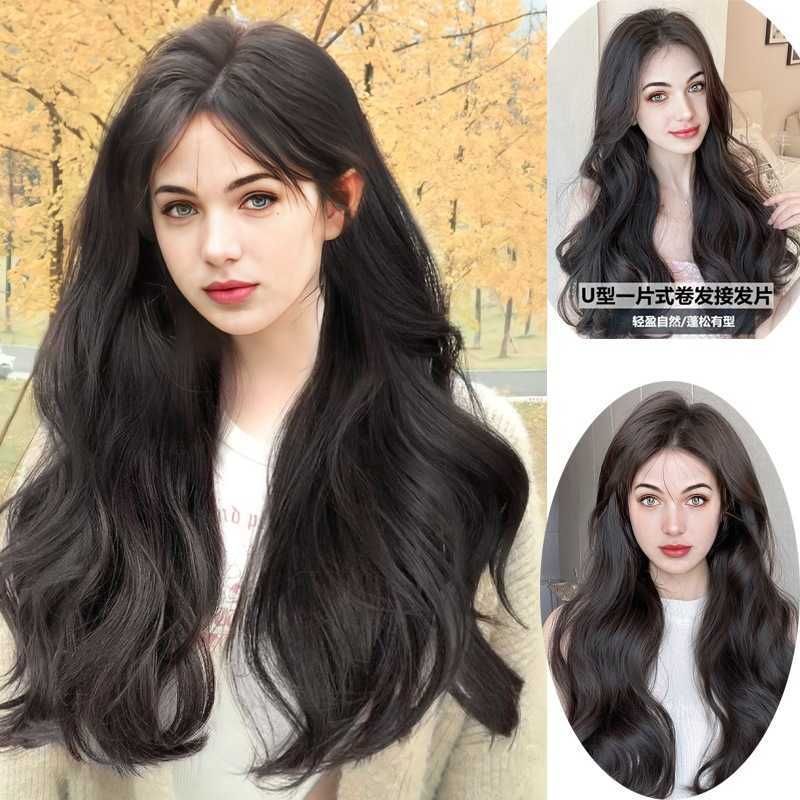 Wig female long curly hair UV half head cover invisible