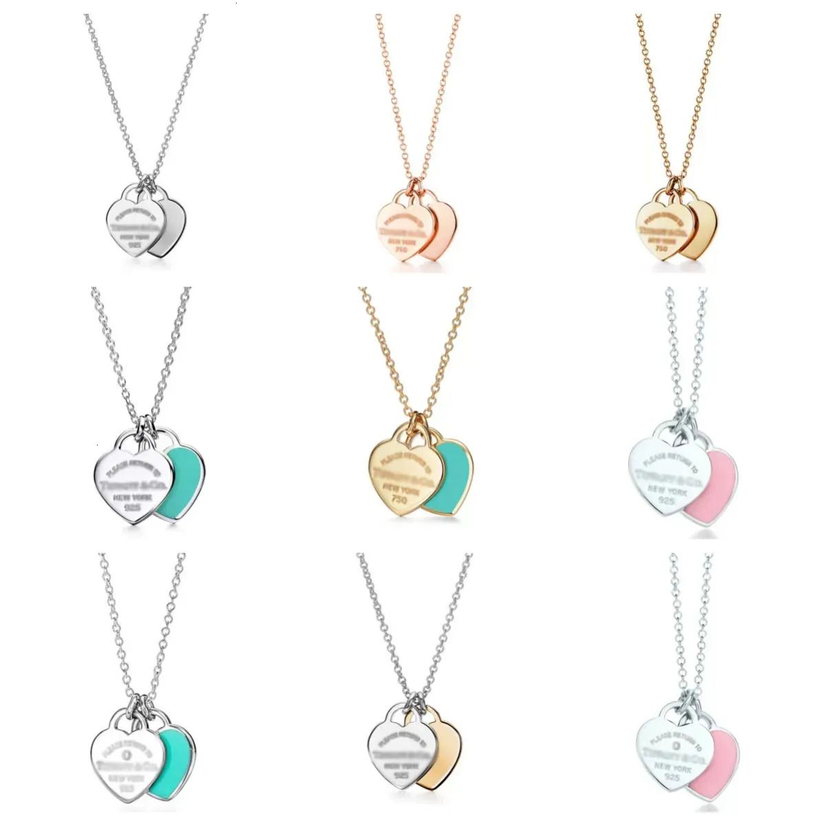 18K Gold And 925 Silver Double Heart Necklace, Luxury... Pendant Necklaces | DHgate