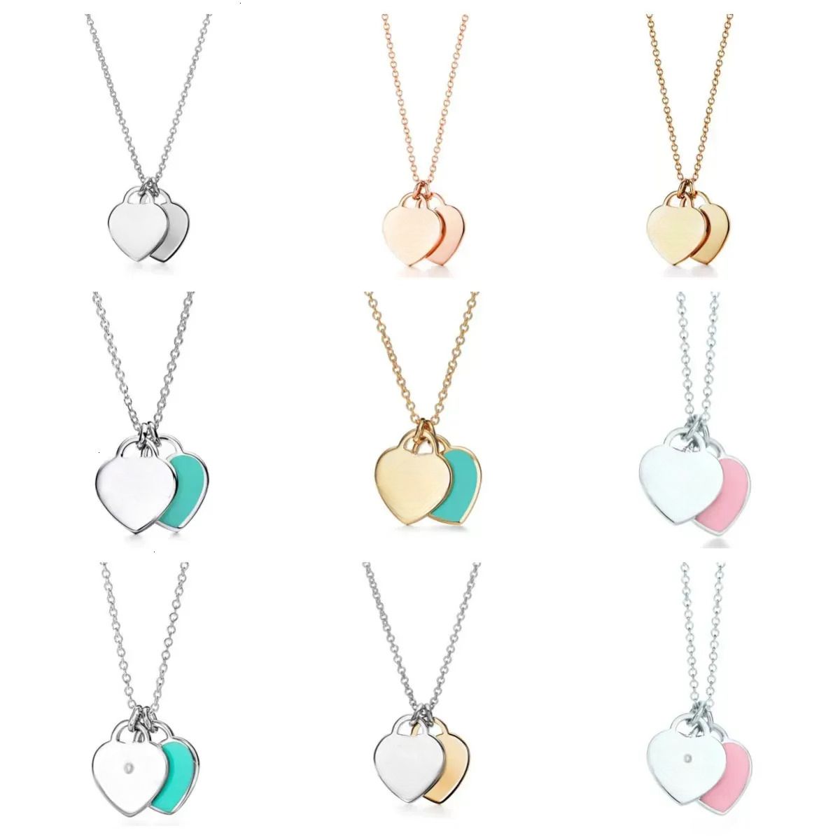 18K Gold And 925 Silver Double Heart Necklace, Luxury... Pendant Necklaces | DHgate