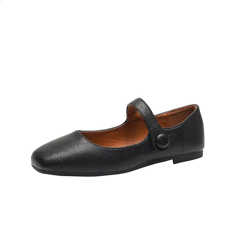 Retro Spring Woman Square Toe Solid Lolita Loafers Black Ballerina Party Flats Elegant Mary Jane Kawaii Barefoot Shoes_vogvips.com