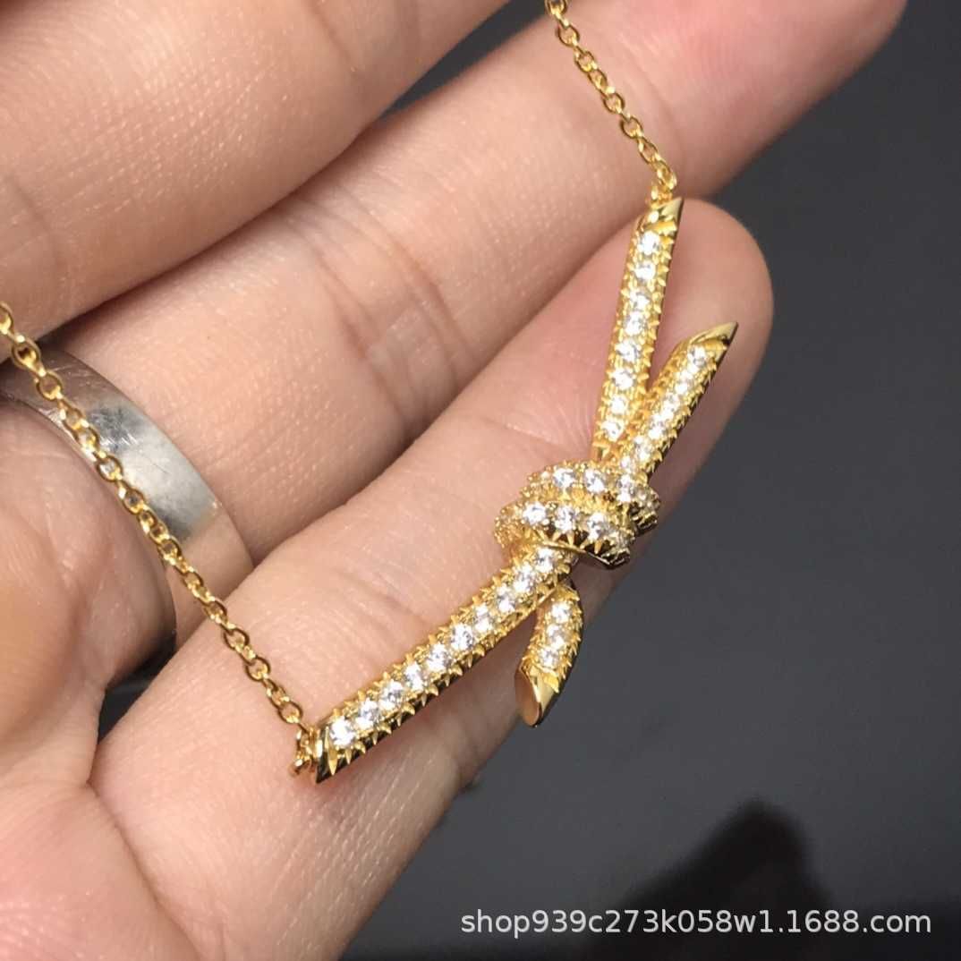 Gold Full Diamond Twisted Rope Necklace