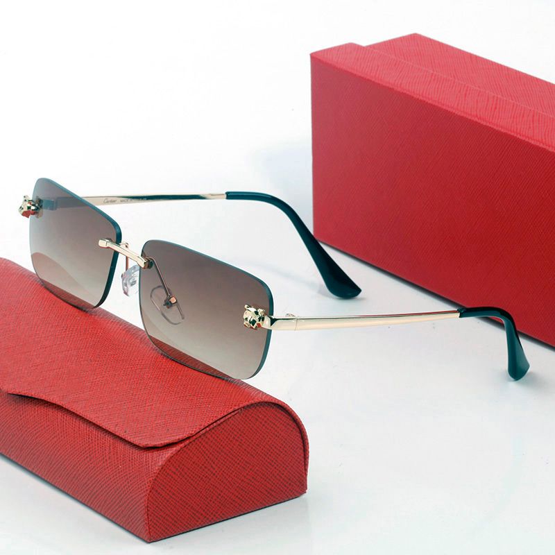 Fashion Rimless Sunglasses Designer Women Trendy Small Rectangle Sun Glasses Summer Traveling Style UV400 Gold Brown_voghion.com