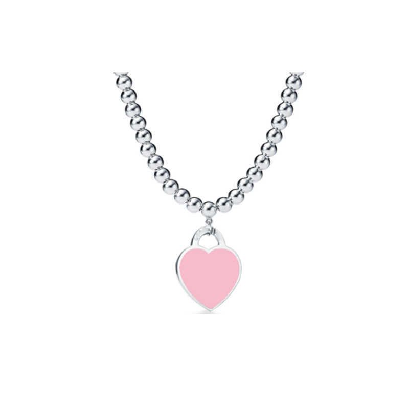 Round Bead Chain Pink Enamel Necklace-