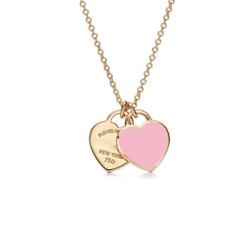 Pink Enamel Double Hearts Gold-925 Sil