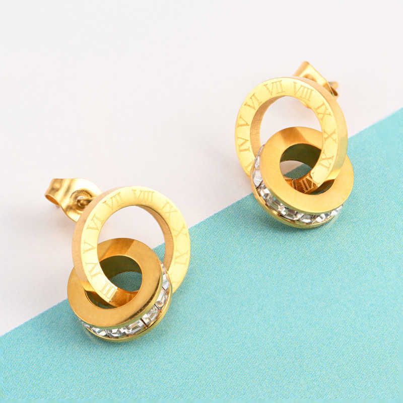 E009 Roman Double Layer Earrings Gold