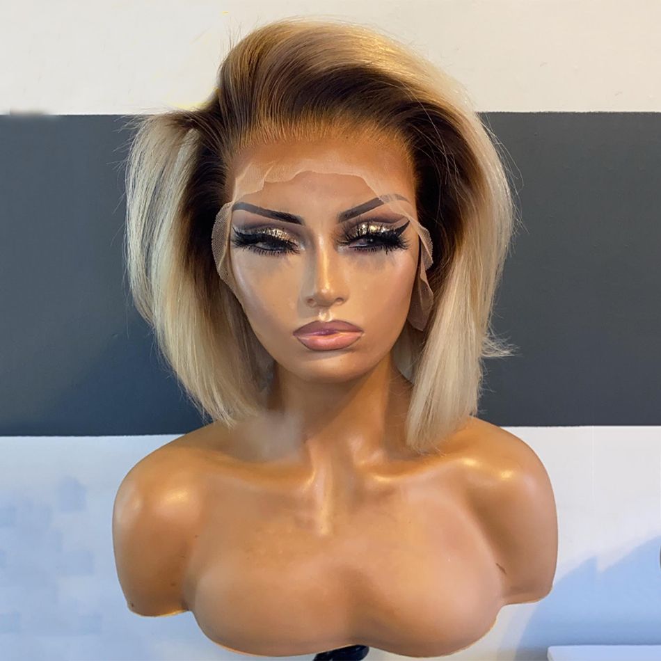 Peruvian Hair 13x4 Ombre Blonde Short Bob Pixie Cut Wigs view 2