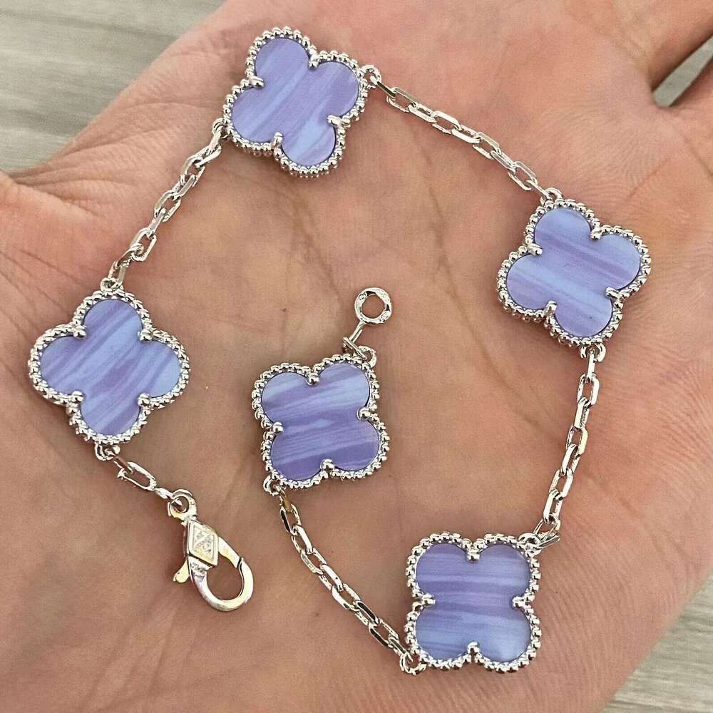 White Gold Five Flower Purple Chalcedony