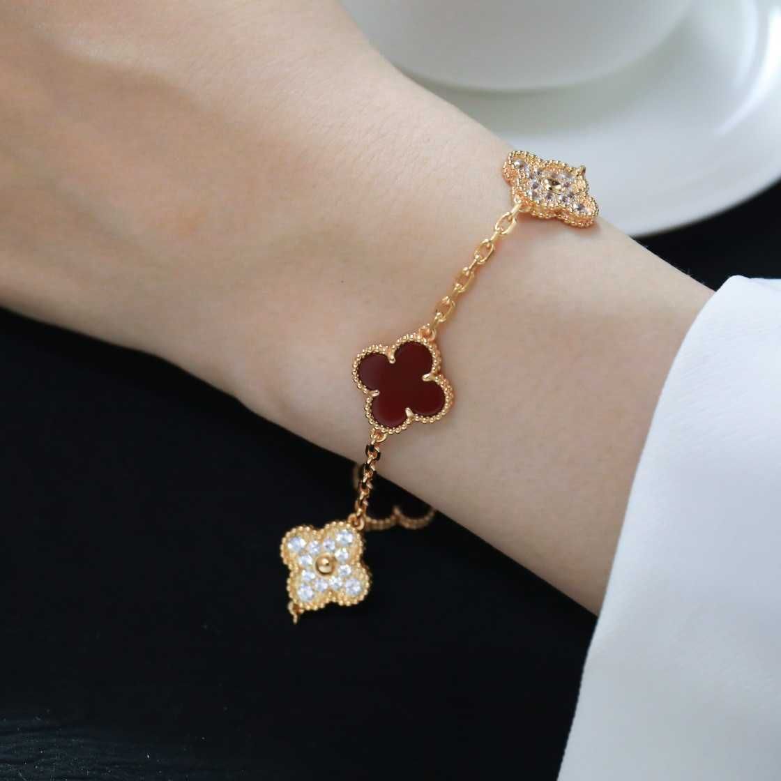 Bracelet diamant or rose Agate rouge-9