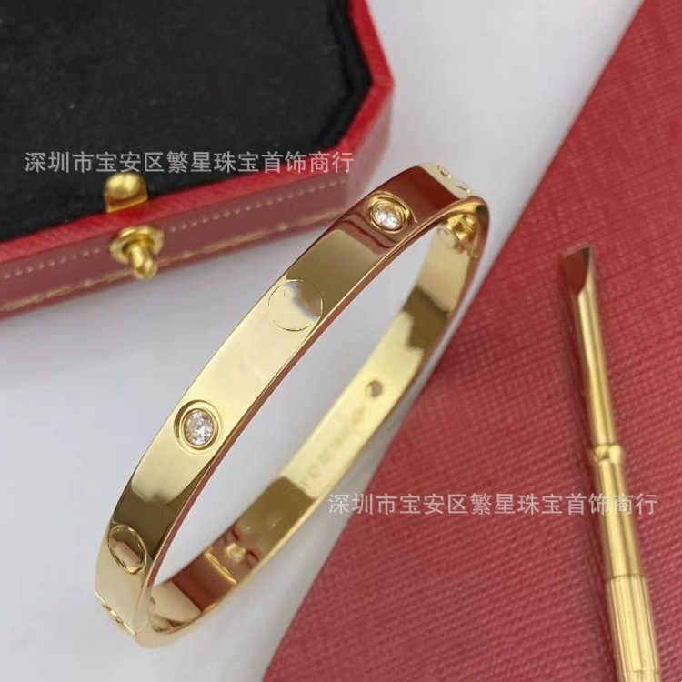 Wide Four Diamond Bracelet Gold Color