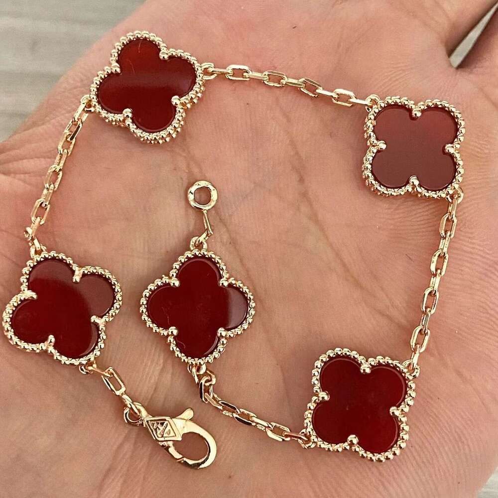 Rose Gold Five Flower Red Agate