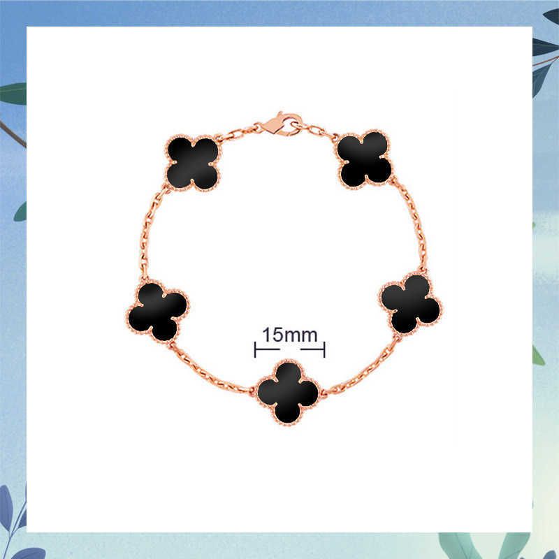 Rose Gold Black Agate Large Five Flowers