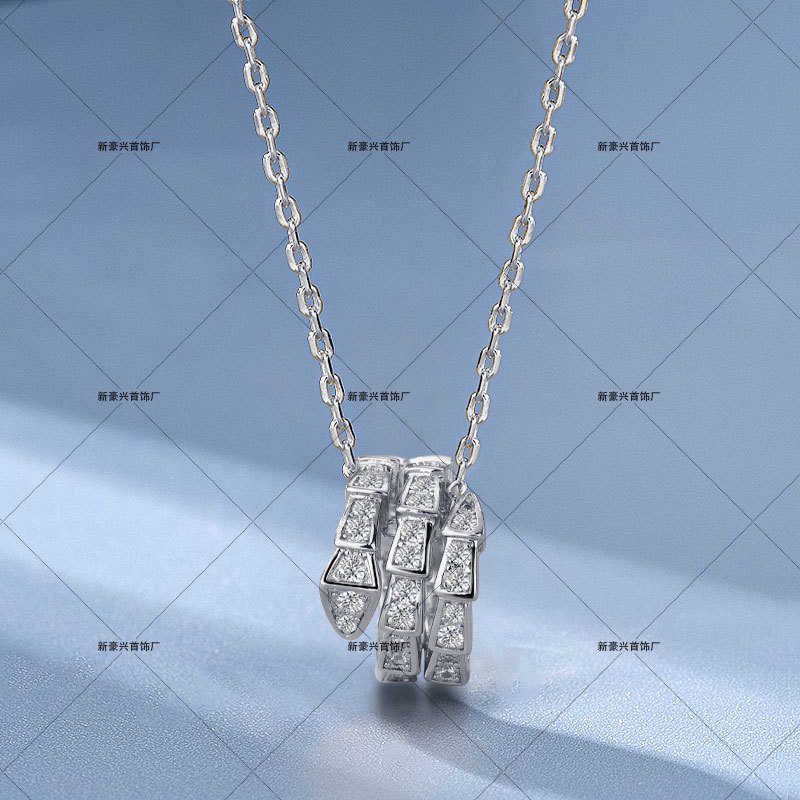 Platinum Full Diamond Snake Necklace-V