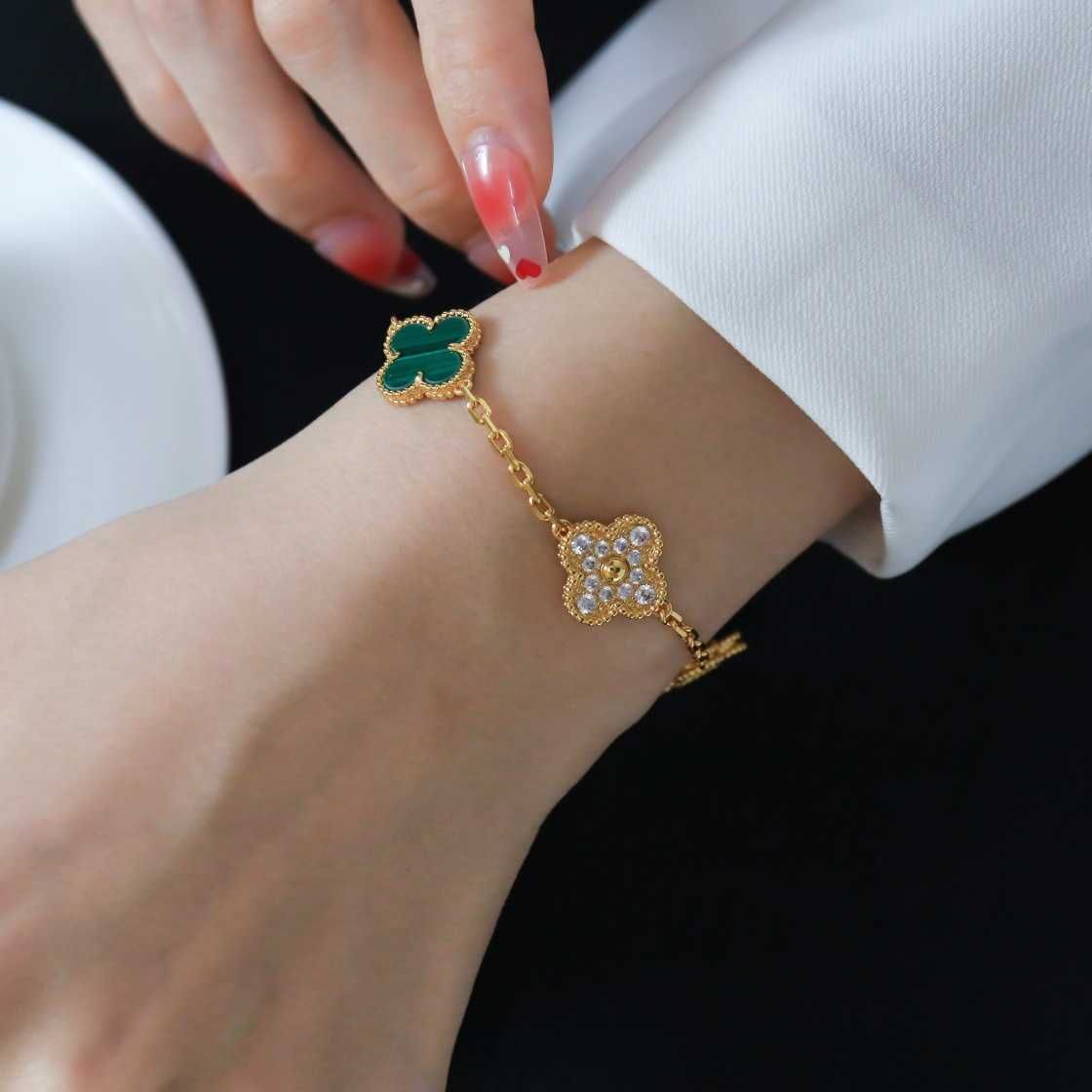 Golden Diamond Armband Peacock Green-