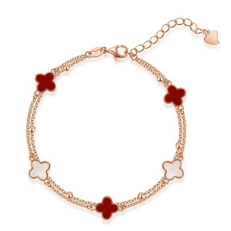 Rose Gold Red Agate Clover Bracelet