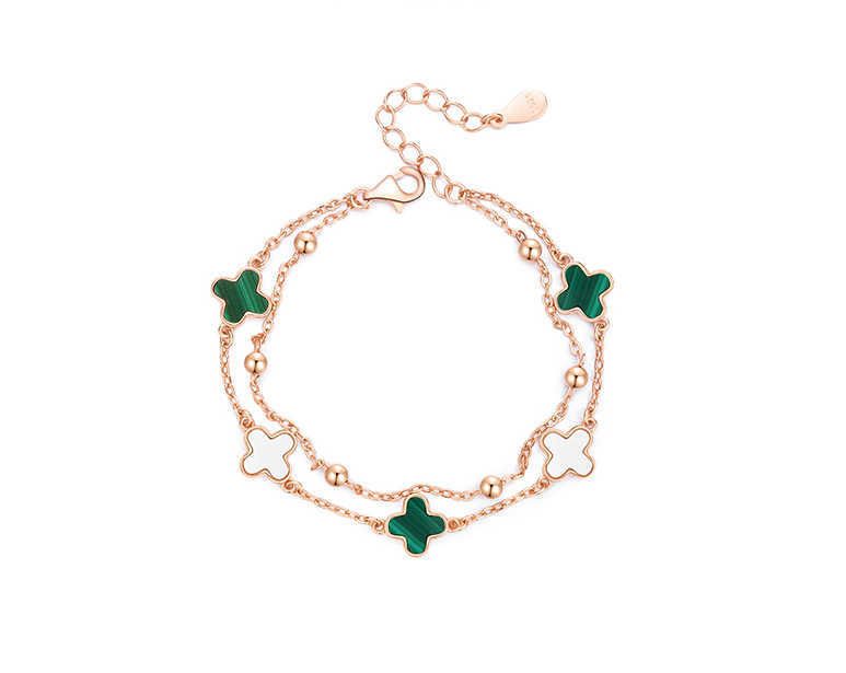 Rose Gold Malachite Four Leaf Grass Br