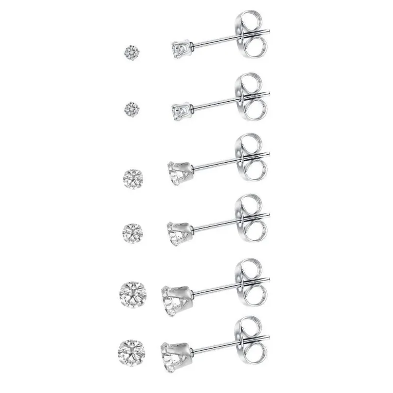 6 Pairs CZ Silver