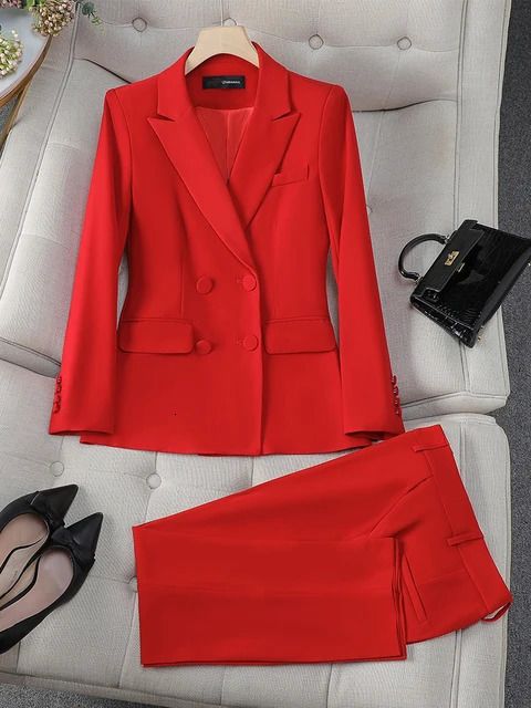 red pant suit