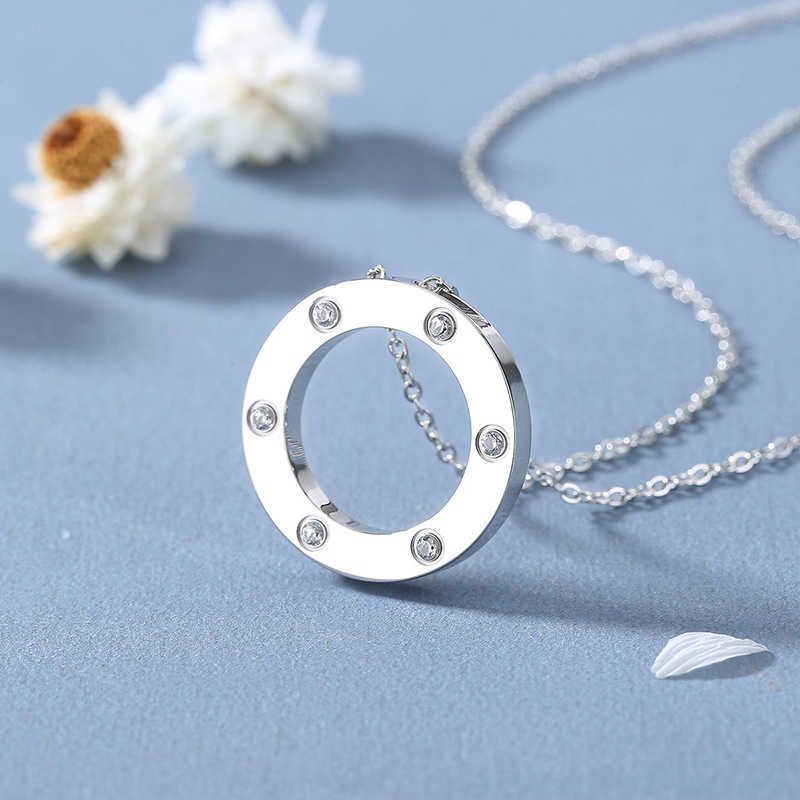 Six Diamond Round Cake Necklace - Silver