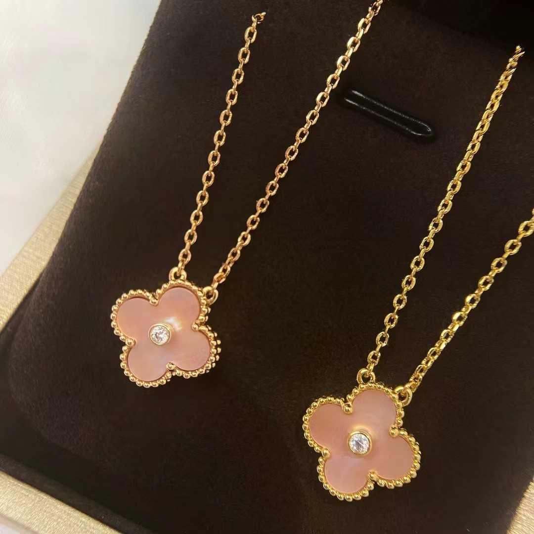 Golden Pink Shell with Diamond Necklace