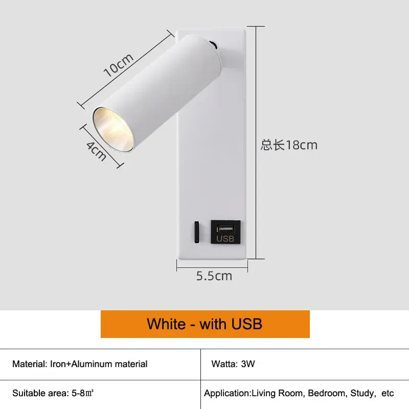 Luz quente 3W branca com USB