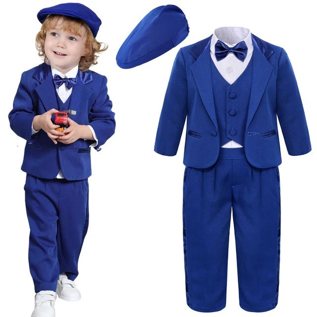 blue suit with hat